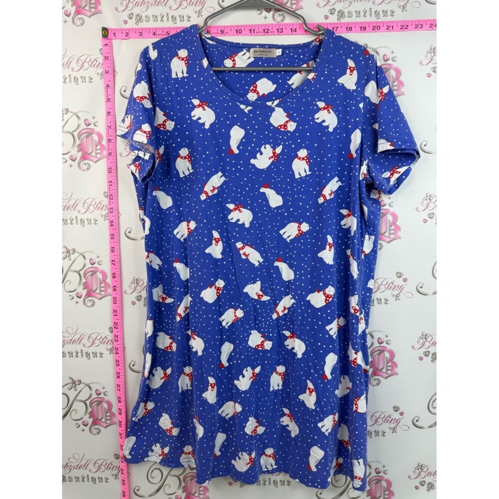 Enjoy night dress bears Blue Polar Bear Print Tee Dress with Scarf Detail
